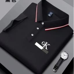 2026 new men's striped polo shirt, striped collar with GK printed letters, wrinkle resistant breathable top