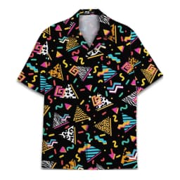 Retro 80s Pop Art Hawaiian Shirt 2026x Neon Cassette Skateboard Headphone Shirt, Vintage 90s Party Button-Up Summer Unisex Shirt