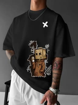 European and American Men's Summer Fashion Cartoon Print Comfortable Breathable Round Neck T-Shirt Outdoor City High Street Top