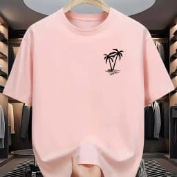 Men's summer 100% cotton fashionable casual loose coconut tree pattern printed sports round neck short sleeved T-shirt top