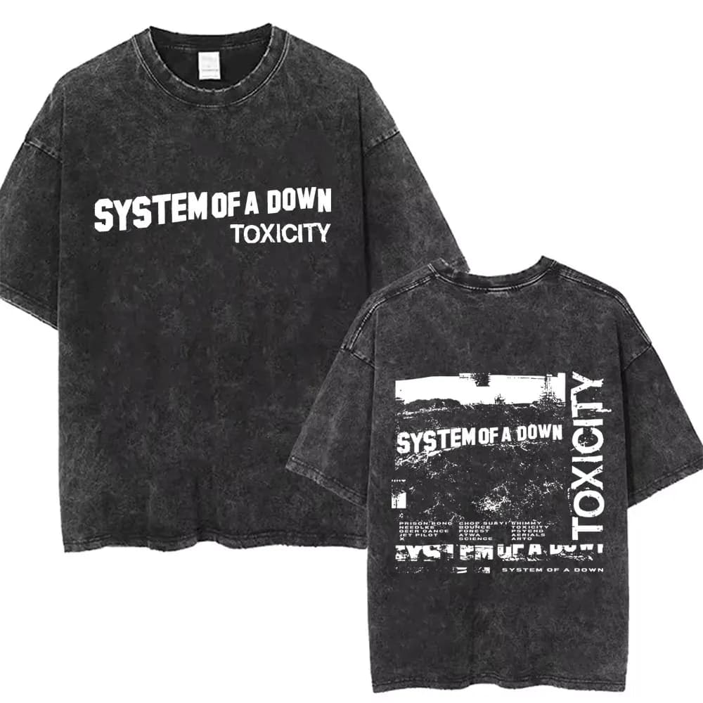 System of A Down Toxicity Album Graphic Washed T-shirt Men Women Rock Oversized T Shirts Male Vintage Alternative Metal T-shirts