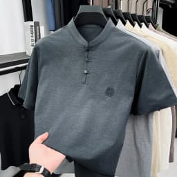 Men's Mandarin Collar Short Sleeve T-Shirt Casual Chinese Style Button Henley Shirt