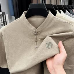 Men's Mandarin Collar Short Sleeve T-Shirt Casual Chinese Style Button Henley Shirt