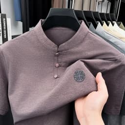 Men's Mandarin Collar Short Sleeve T-Shirt Casual Chinese Style Button Henley Shirt