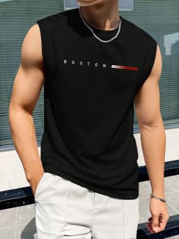 100 Cotton BOSTON Men's Summer Fashionable Casual Sports Loose Printed Comfortable and Breathable Round Neck Sleeveless Vest