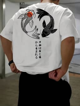 Koi Harajuku Pattern Japan Men Women T-shirt Summer Casual Cotton Y2K Street Retro Daily Simple Loose Fitness Run Short Sleeve