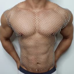 Men Sexy Tank Tops Fishnet Rhinestone Shiny Hollow Vest Man Mesh See-Through Sleeveless T-Shirt Transparent Clothing