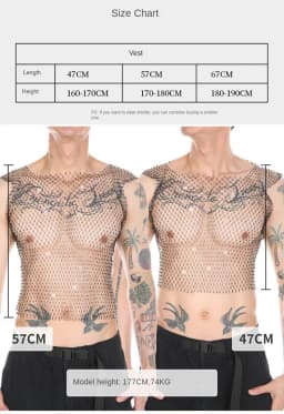 Men Sexy Tank Tops Fishnet Rhinestone Shiny Hollow Vest Man Mesh See-Through Sleeveless T-Shirt Transparent Clothing