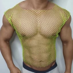 Men Sexy Tank Tops Fishnet Rhinestone Shiny Hollow Vest Man Mesh See-Through Sleeveless T-Shirt Transparent Clothing