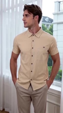 Men's Linen Blend Short Sleeve Button Down Shirt Casual Beach Top with Chest Pocket Breathable Lightweight Summer Shirts for Men