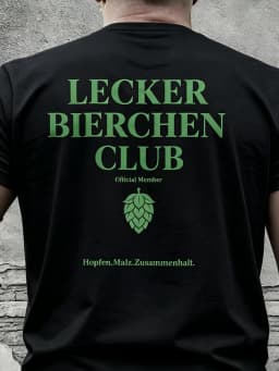 Lecker Bierchen Club- Cotton T-Shirt Designed for Beer Lovers Featuring A Hop and Malt Pattern Classic Fit Soft and Comfortable