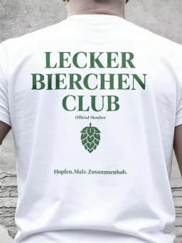 Lecker Bierchen Club- Cotton T-Shirt Designed for Beer Lovers Featuring A Hop and Malt Pattern Classic Fit Soft and Comfortable