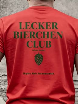 Lecker Bierchen Club- Cotton T-Shirt Designed for Beer Lovers Featuring A Hop and Malt Pattern Classic Fit Soft and Comfortable