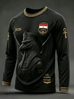 2026 Men’s Egypt‑Style Long‑Sleeve Soccer Shirt,3D‑Printed Ancient Egyptian Graphic,Quick‑Dry Breathable Sports Fan Jersey