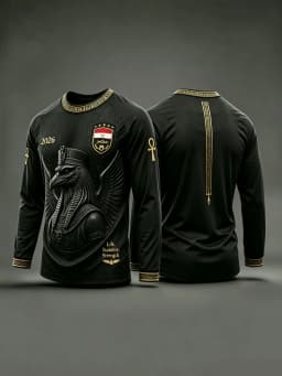 2026 Men’s Egypt‑Style Long‑Sleeve Soccer Shirt,3D‑Printed Ancient Egyptian Graphic,Quick‑Dry Breathable Sports Fan Jersey