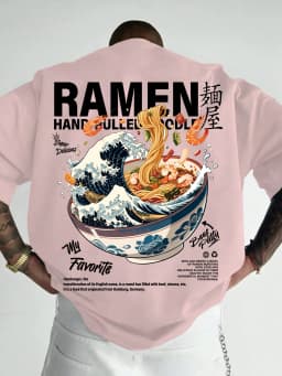 Men New Summer Casual Street Style T-shirt Japanese Waves Ramen Pattern Suitable for Daily Wear 100% Pure Cotton Soft Material