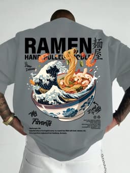 Men New Summer Casual Street Style T-shirt Japanese Waves Ramen Pattern Suitable for Daily Wear 100% Pure Cotton Soft Material