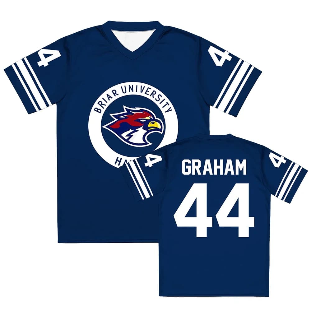 Off Campus Briar University Jersey Graham 44 22 DI LAURENTIS 66 Tucker46 T-shirt V-neck Short Sleeve Men Women Tees 3D Print