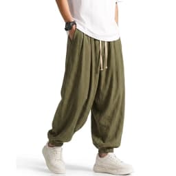 Mens Korean Harem Pants Solid Cotton Casual Joggers Breathable Sport Trousers Loose Fit Bottoms for Yoga Work Daily Streetwear