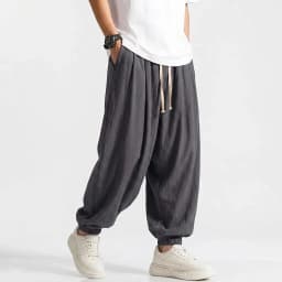 Mens Korean Harem Pants Solid Cotton Casual Joggers Breathable Sport Trousers Loose Fit Bottoms for Yoga Work Daily Streetwear