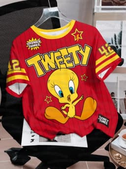 2026 Summer Men's Women's Short Sleeve T-Shirt Tweety Rabbit Cartoon Print Quick drying Round Neck Casual T-shirt Top