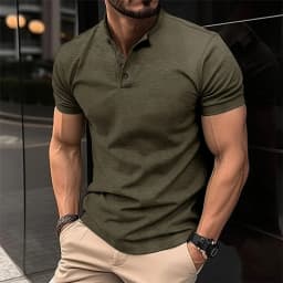 2026 New Summer Men Henley Collar T-shirts Button Slim Casual Male Solid Color Short Sleeve Men Sports T-shirt Polo shirt Tops