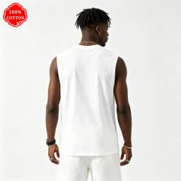 100% cotton men's summer vest is loose-fitting, featuring a coconut tree pattern print, and is a casual sleeveless top - H2