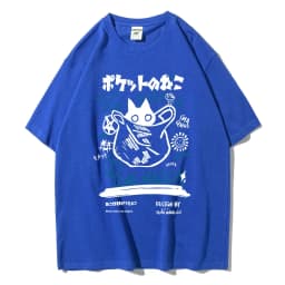 Men Women Cartoon T-Shirts Summer Harajuku Kawaii Cat Printed Short Sleeve Tees Couple Streetwear Loose Clothes Y2K Tops