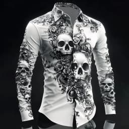 Hip Hop Skull Print Shirt Men Streetwear 2025 Long Sleeve Tops Urban Trendy Graphic Tee Shirt Casual Loose Fit Gothic Clothing