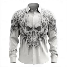 Hip Hop Skull Print Shirt Men Streetwear 2025 Long Sleeve Tops Urban Trendy Graphic Tee Shirt Casual Loose Fit Gothic Clothing