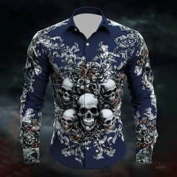 Hip Hop Skull Print Shirt Men Streetwear 2025 Long Sleeve Tops Urban Trendy Graphic Tee Shirt Casual Loose Fit Gothic Clothing