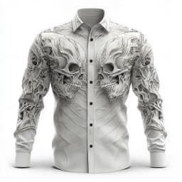 Hip Hop Skull Print Shirt Men Streetwear 2025 Long Sleeve Tops Urban Trendy Graphic Tee Shirt Casual Loose Fit Gothic Clothing
