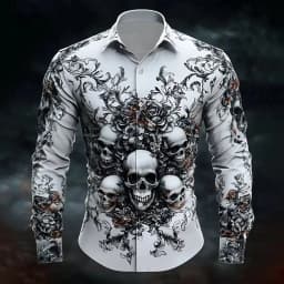 Hip Hop Skull Print Shirt Men Streetwear 2025 Long Sleeve Tops Urban Trendy Graphic Tee Shirt Casual Loose Fit Gothic Clothing