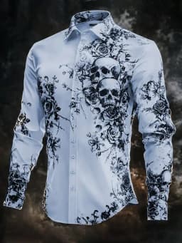 Hip Hop Skull Print Shirt Men Streetwear 2025 Long Sleeve Tops Urban Trendy Graphic Tee Shirt Casual Loose Fit Gothic Clothing