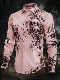 Hip Hop Skull Print Shirt Men Streetwear 2025 Long Sleeve Tops Urban Trendy Graphic Tee Shirt Casual Loose Fit Gothic Clothing