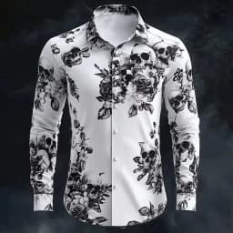 Hip Hop Skull Print Shirt Men Streetwear 2025 Long Sleeve Tops Urban Trendy Graphic Tee Shirt Casual Loose Fit Gothic Clothing