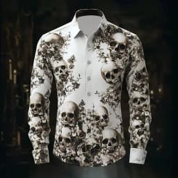 Hip Hop Skull Print Shirt Men Streetwear 2025 Long Sleeve Tops Urban Trendy Graphic Tee Shirt Casual Loose Fit Gothic Clothing