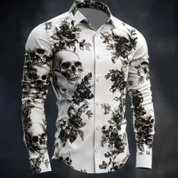 Hip Hop Skull Print Shirt Men Streetwear 2025 Long Sleeve Tops Urban Trendy Graphic Tee Shirt Casual Loose Fit Gothic Clothing