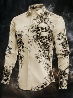 Hip Hop Skull Print Shirt Men Streetwear 2025 Long Sleeve Tops Urban Trendy Graphic Tee Shirt Casual Loose Fit Gothic Clothing
