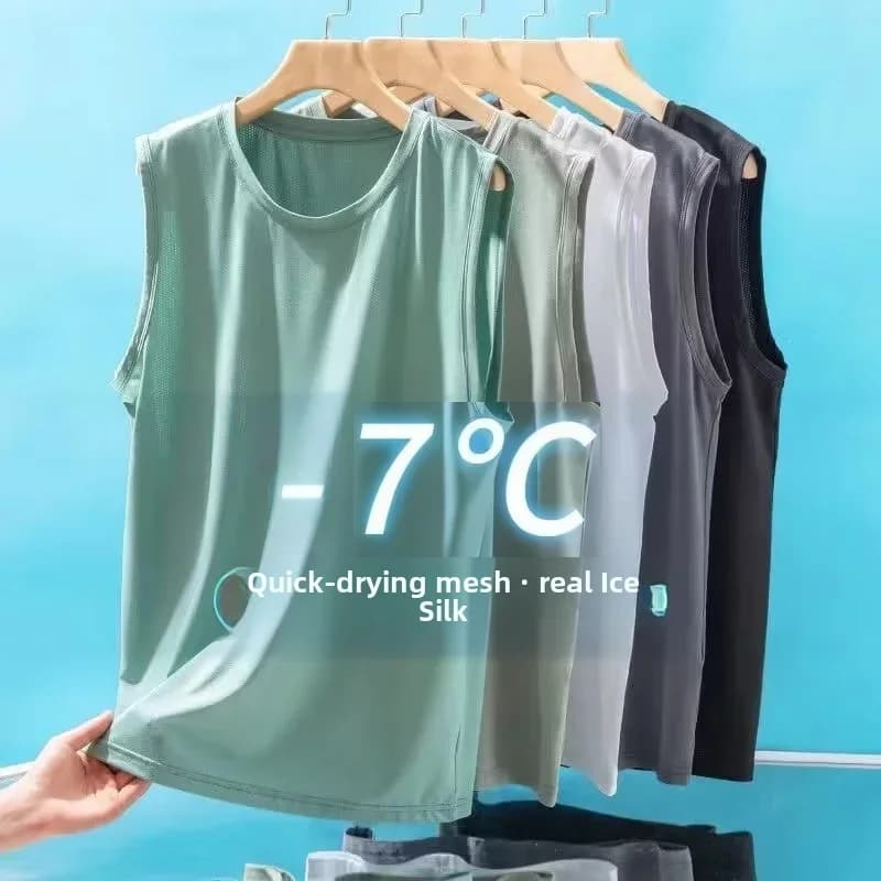 New Summer Ice Silk Men Vest 2026 Thin Breathable Lightweight Sports Wear Loose Men Tank Top T Shirt Fashion Outerwear