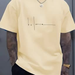 Men's Summer 100% Pure Cotton Casual Sports T-Shirt Fashionable Loose Fit Round Neck Short Sleeve Letter Print Top