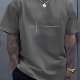 Men's Summer 100% Pure Cotton Casual Sports T-Shirt Fashionable Loose Fit Round Neck Short Sleeve Letter Print Top