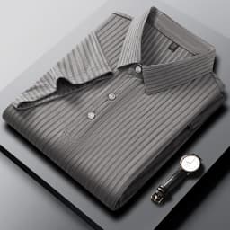 2026 New Men's Casual Fashion Striped Short Sleeved Collar Polo Shirt Breathable and Comfortable Summer Versatile T-shirt