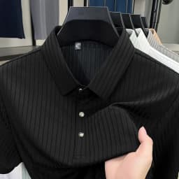 2026 New Men's Casual Fashion Striped Short Sleeved Collar Polo Shirt Breathable and Comfortable Summer Versatile T-shirt