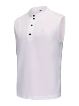 Men's Golf Print Stand Collar Sleeveless Henley Tank Top | Waffle Knit Breathable Casual Sports Shirt