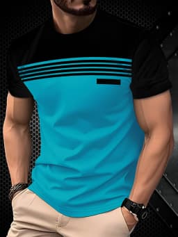 The 2025 Summer New Men's T-Shirt Features a Casual, Fashionable, Comfortable, Soft and Breathable 3D Striped Pattern Print