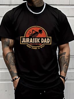 Jurassic Dad Dinosaur Skeleton Graphic Mens T Shirt Funny Father Vintage Short Sleeve Crew Neck Cotton Tee Dad Humor Casual Top