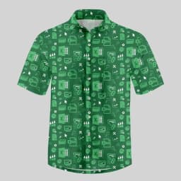 Men's Fun Excel Spreadsheet 3D Print Shirts Green White Funny Office Short Sleeve Lapel Tops Men Clothes