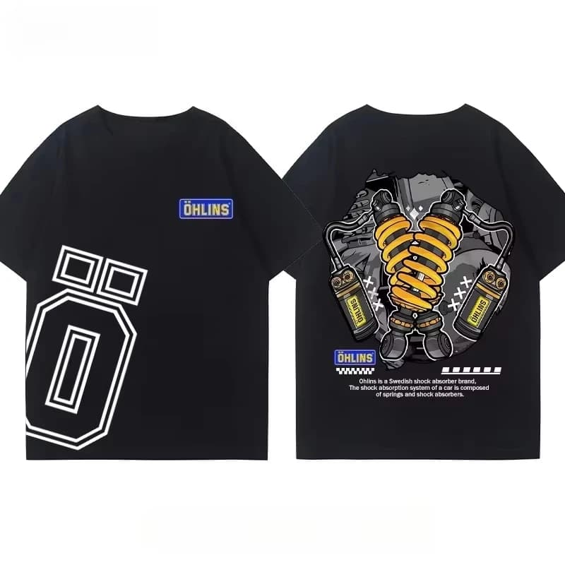 OHLINS Motorcycle Shock Absorber Modified T-shirt Clothes Casual Trendy Brand Car Club T-shirt Suitable for Both Men and Women