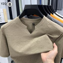 Korean Men's Short Sleeve V-Neck T-Shirt Solid Color Casual Fashion Comfortable Summer Versatile Solid Top